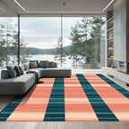 Coral Teal Gold Stripe Arrangement Rug