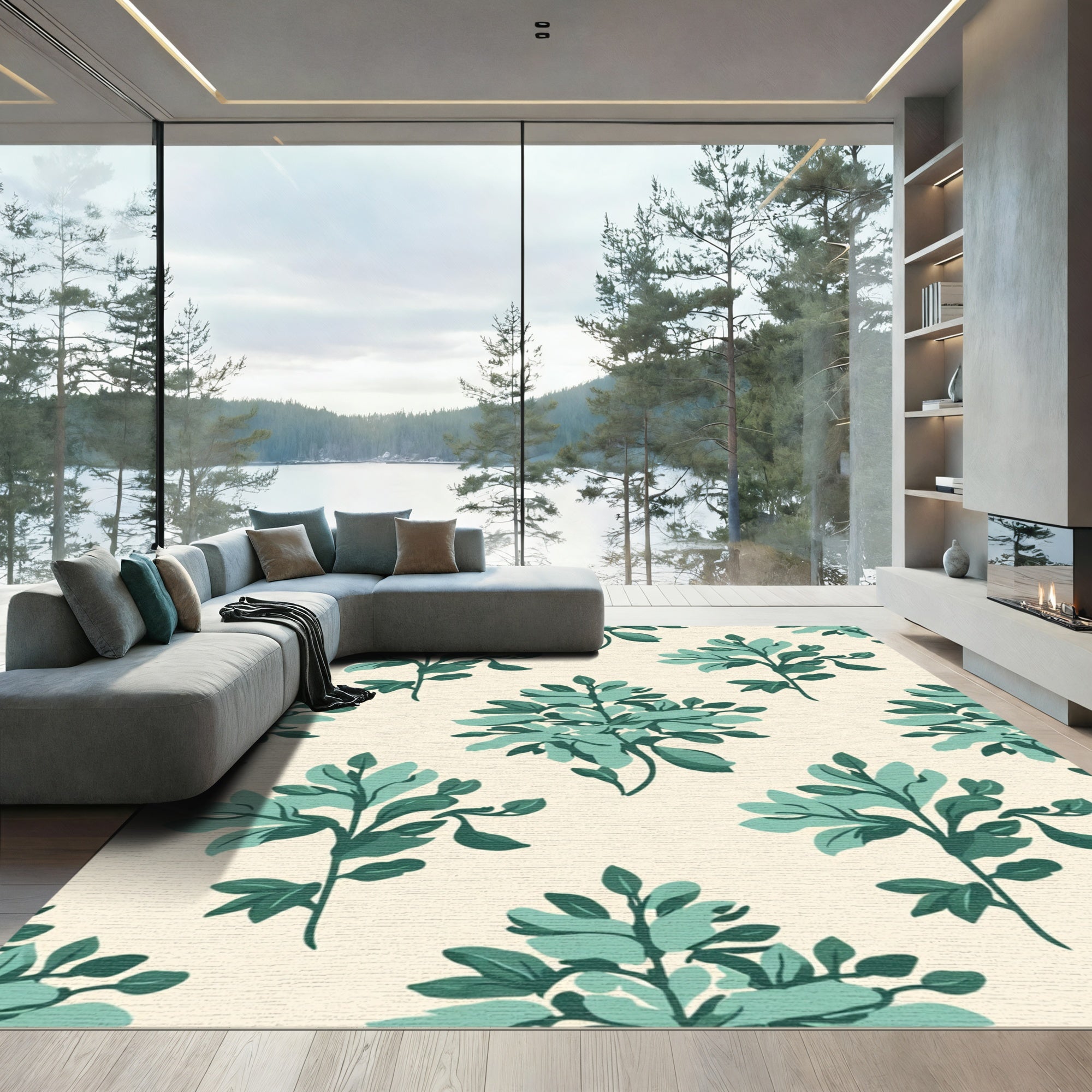 Teal Leaf Botanical Repeats Rug