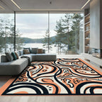 Abstract Coral Black Wavy Lines Rug