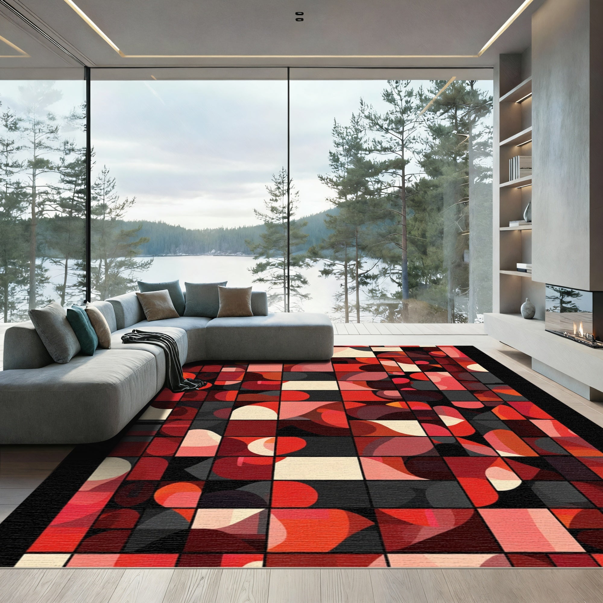 Retro Red Bold Geometric Abstraction Rug