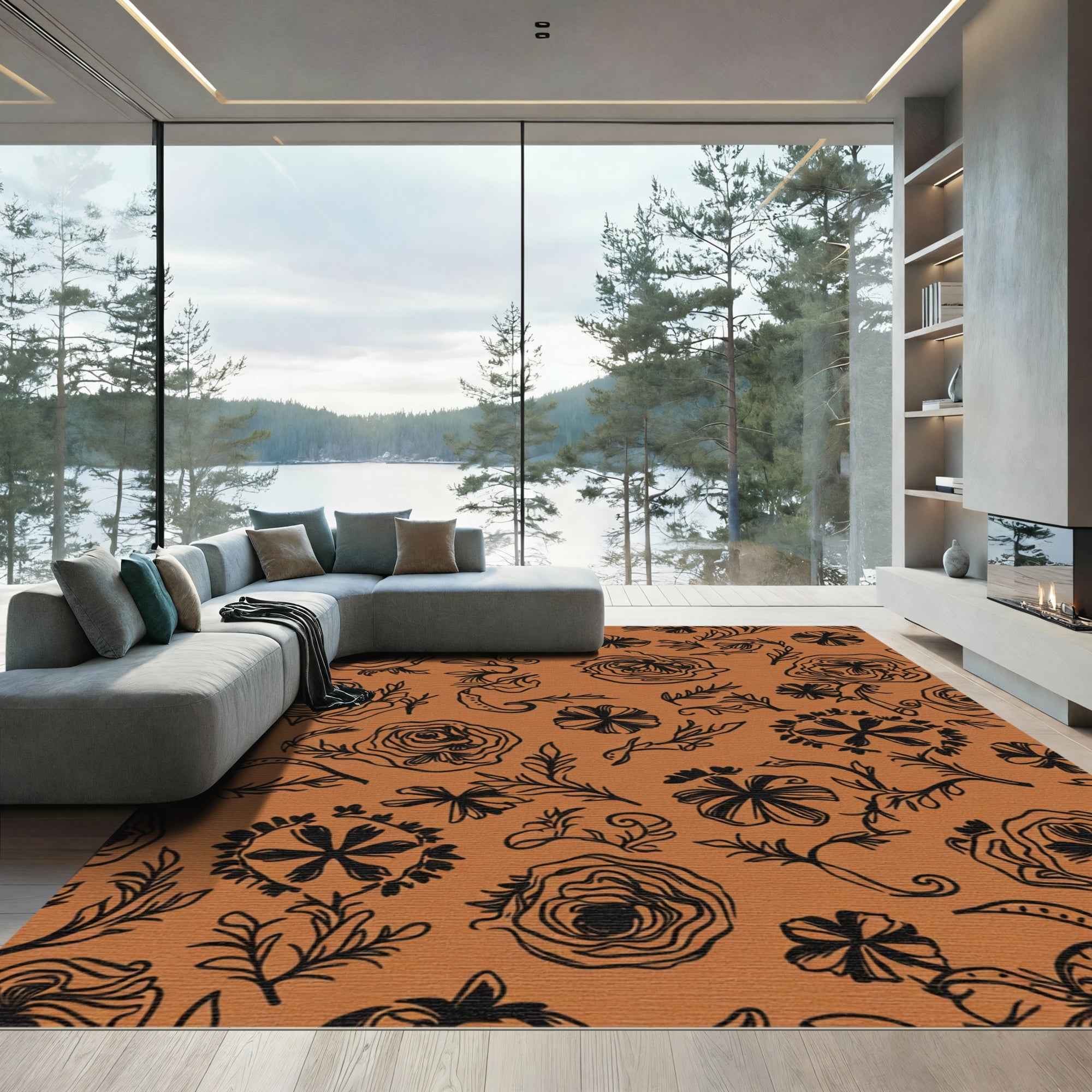 Terra Cotta Floral Silhouette Rug