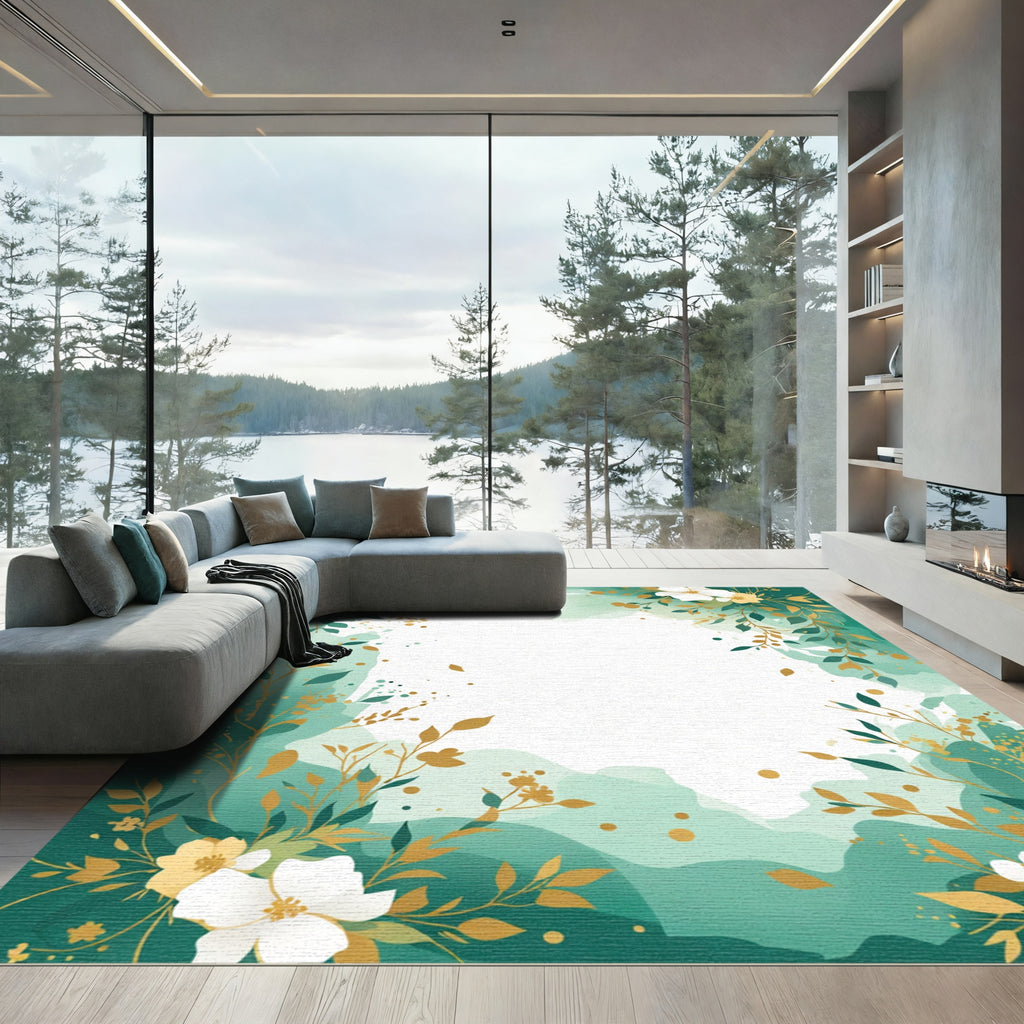 Emerald Garden floral botanical foliage Rug