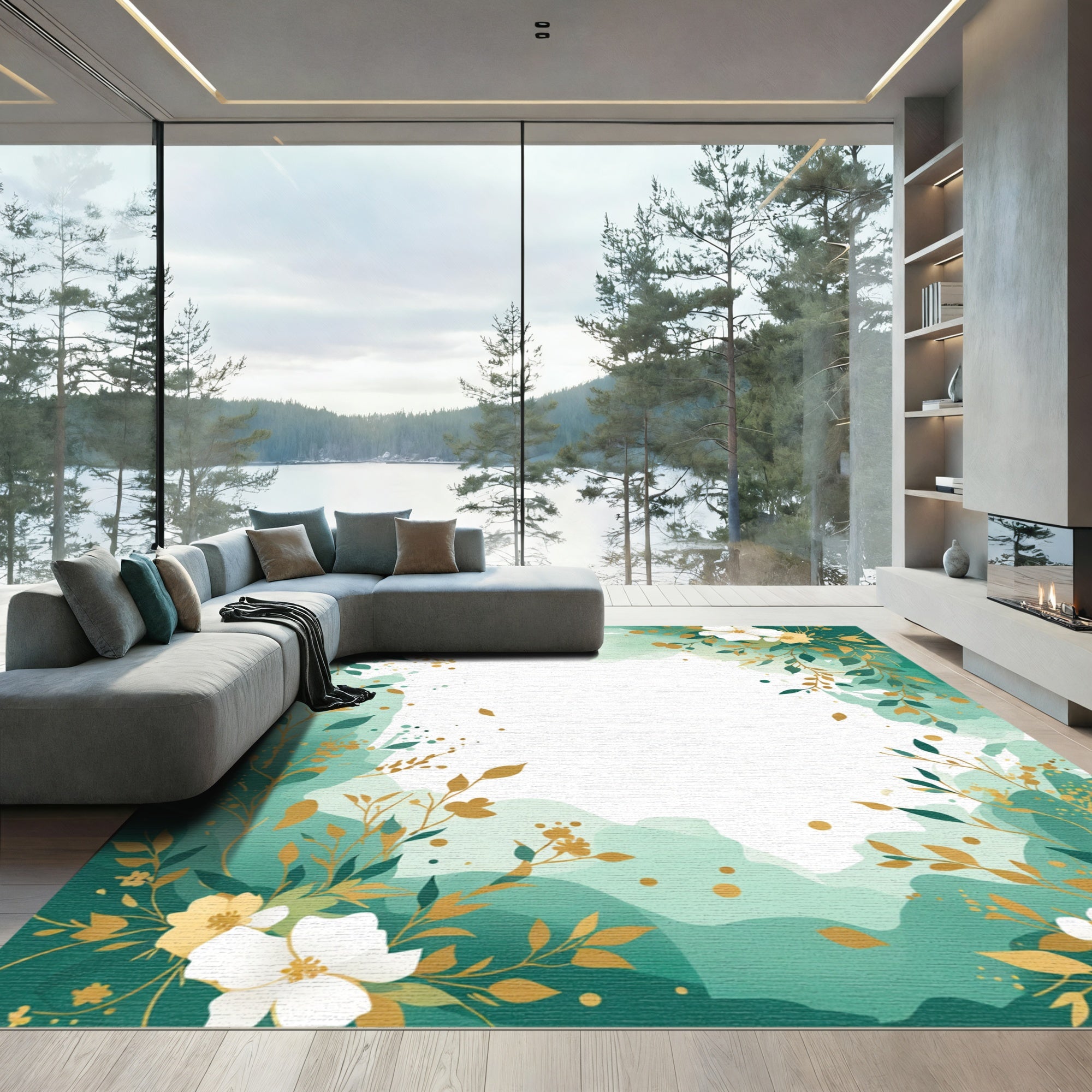 Emerald Garden floral botanical foliage Rug