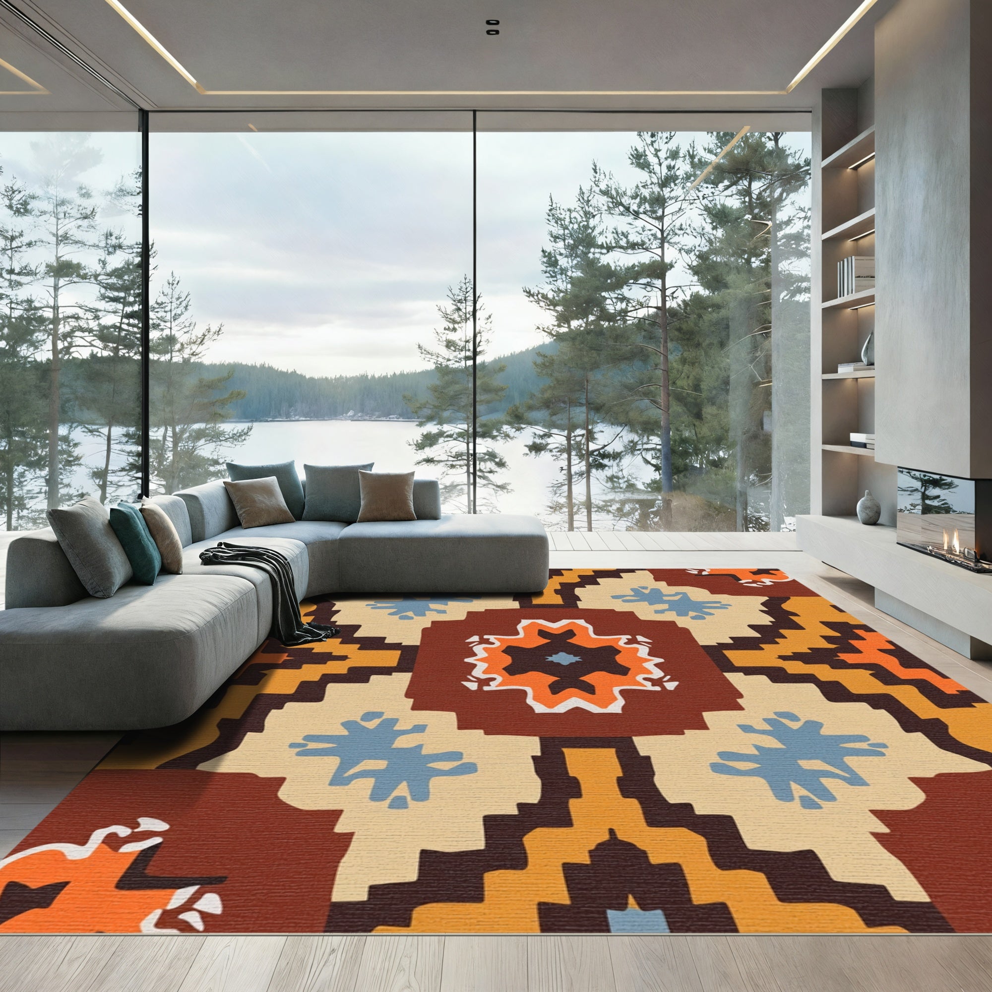 Bold Earthy Geometric Medallion Rug