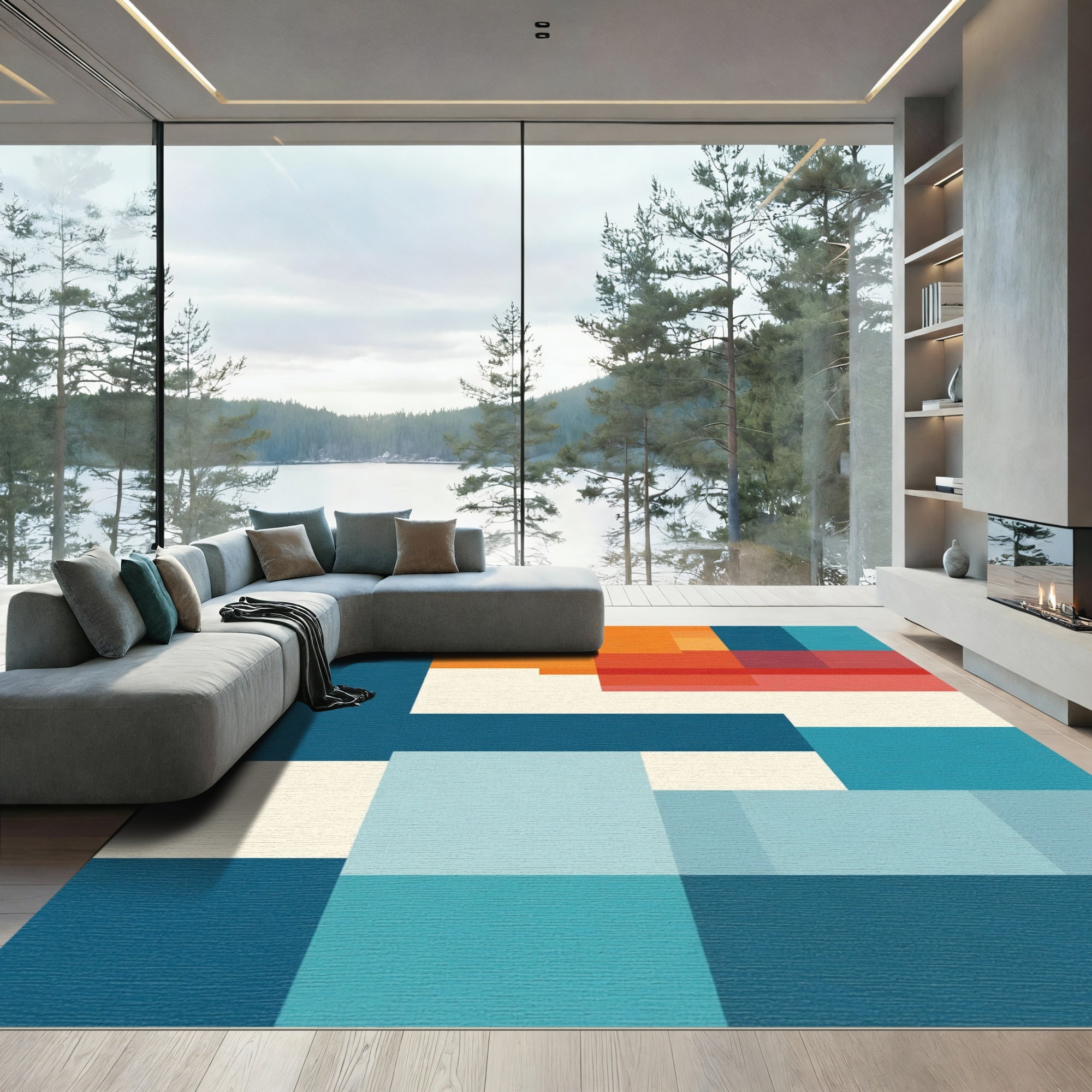 Abstract Geometric Blocks Color Blocks Rug