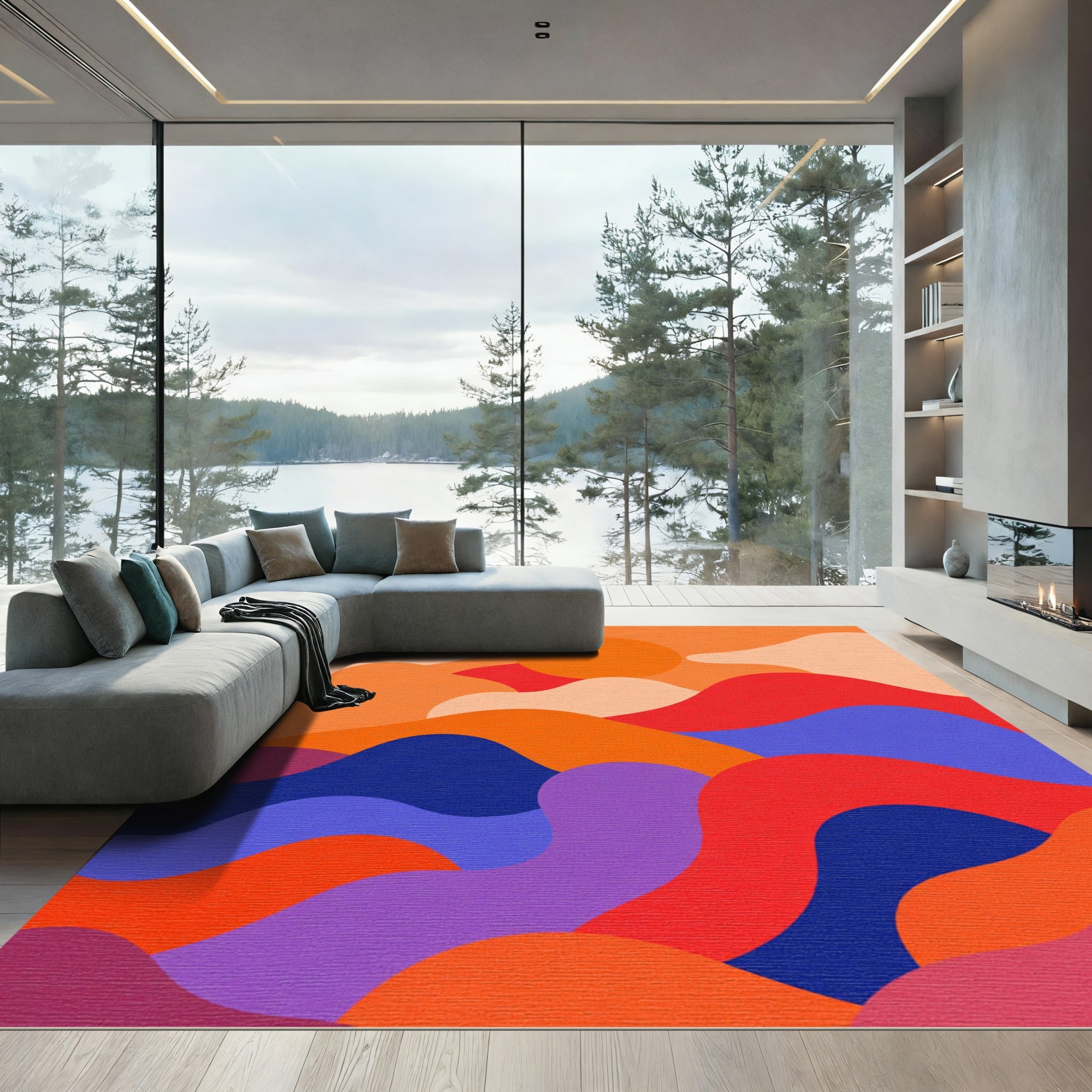 Vibrant Sunset Abstract Landscape Rug