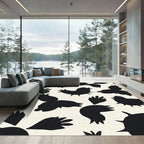 Black and Cream Abstract Bird Forms Rug