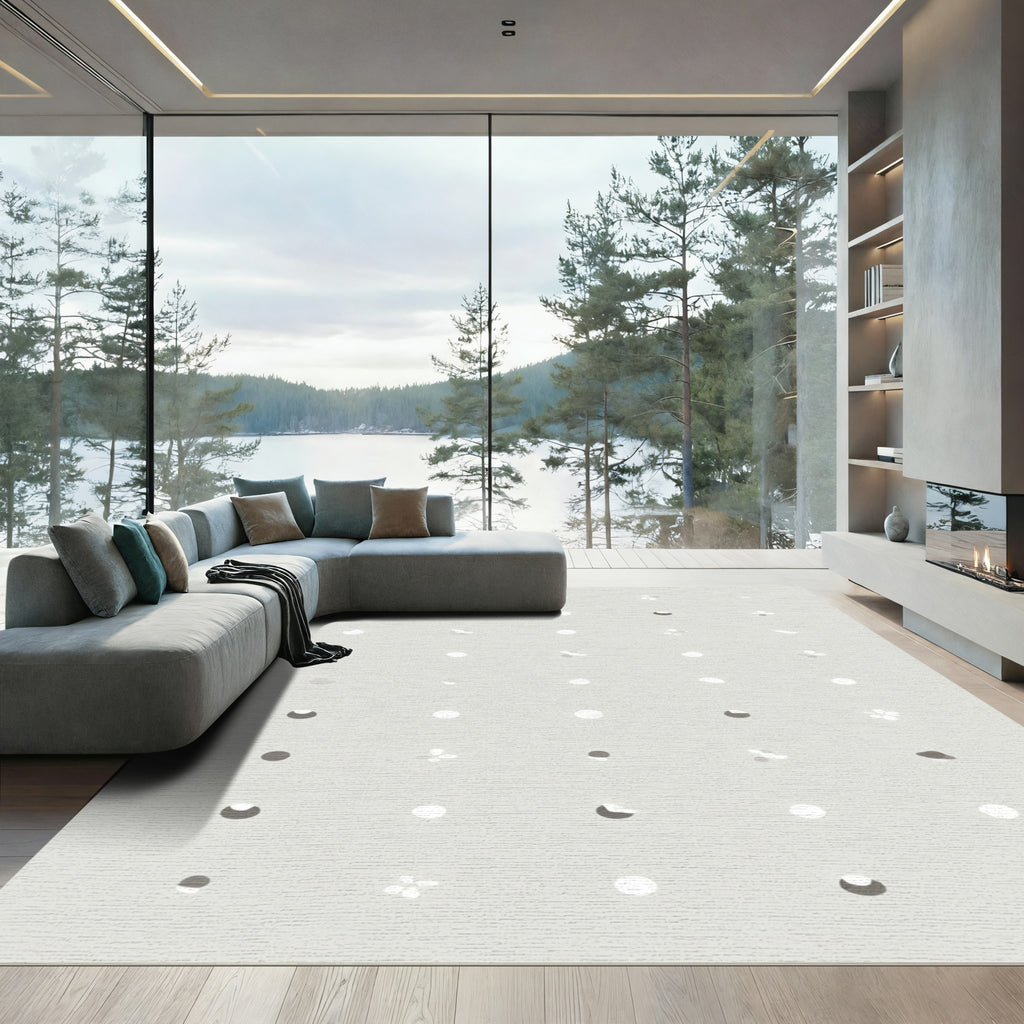 Minimalist Gray Tiny Floral Dots Rug