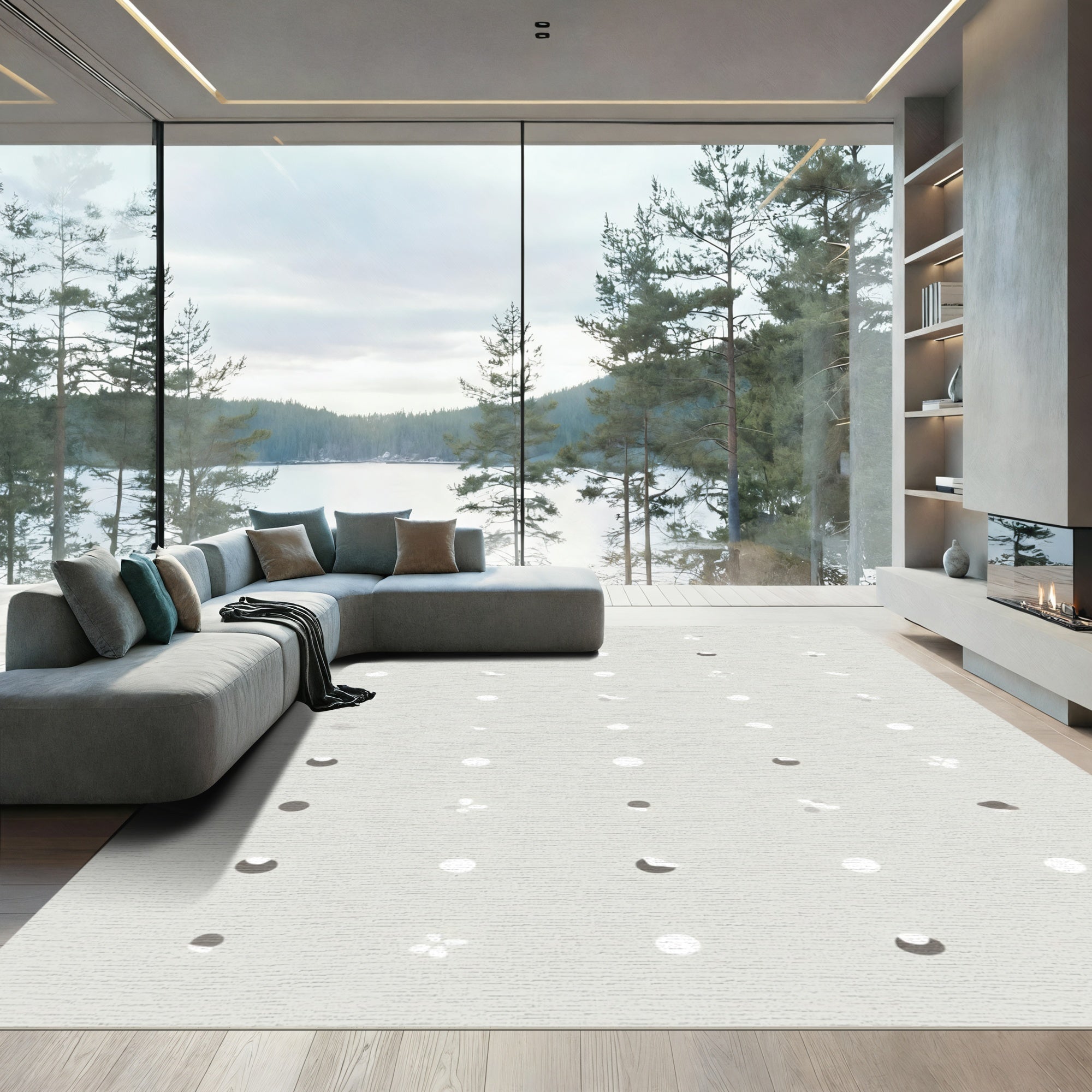 Minimalist Gray Tiny Floral Dots Rug