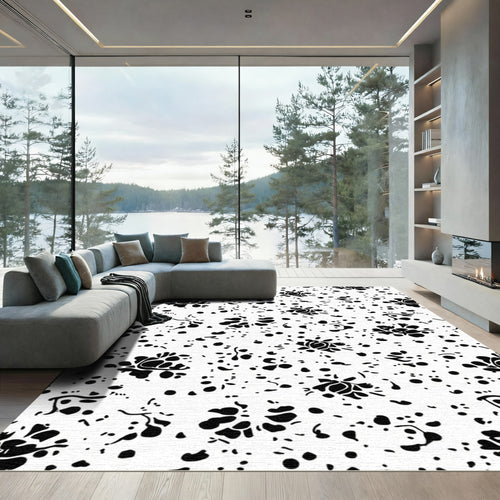 Black White Graphic Floral Scatter Rug