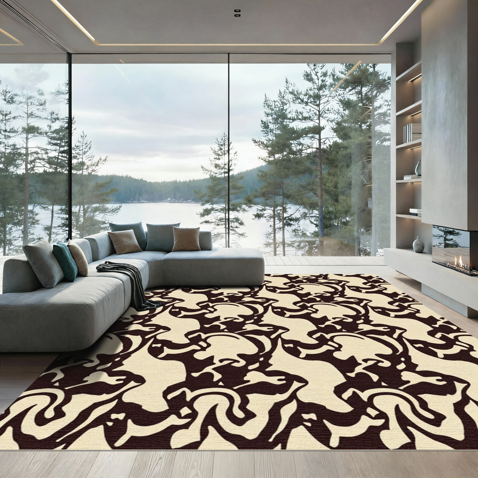 Cream Dark Organic Flow Rug