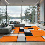 Orange White Black Geometric Rectangles Rug