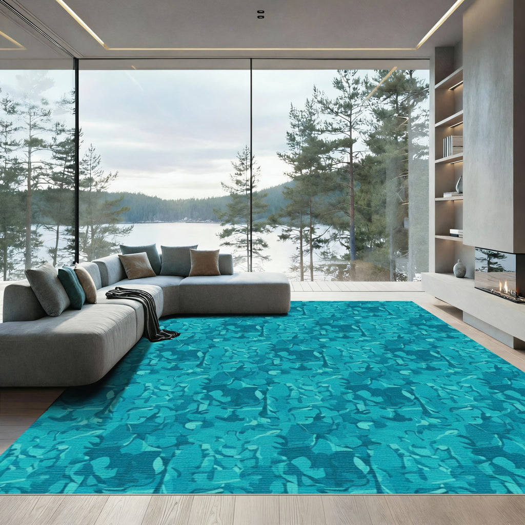 Aqua Abstract Organic Flow Rug
