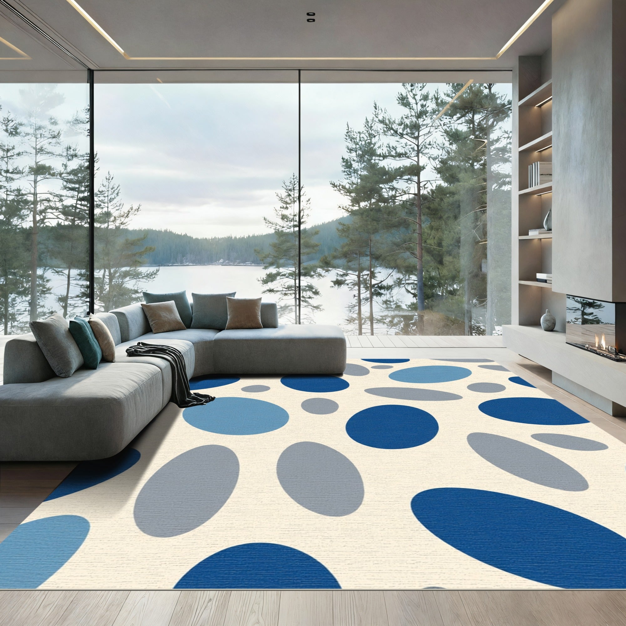 Sky Blue Oval Cluster Rug