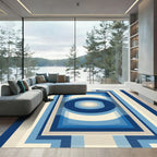 Retro Blue Geometric Concentric Circles Rug