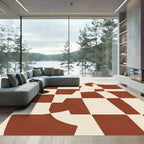 Terracotta And Cream Checkerboard Abstract Rug