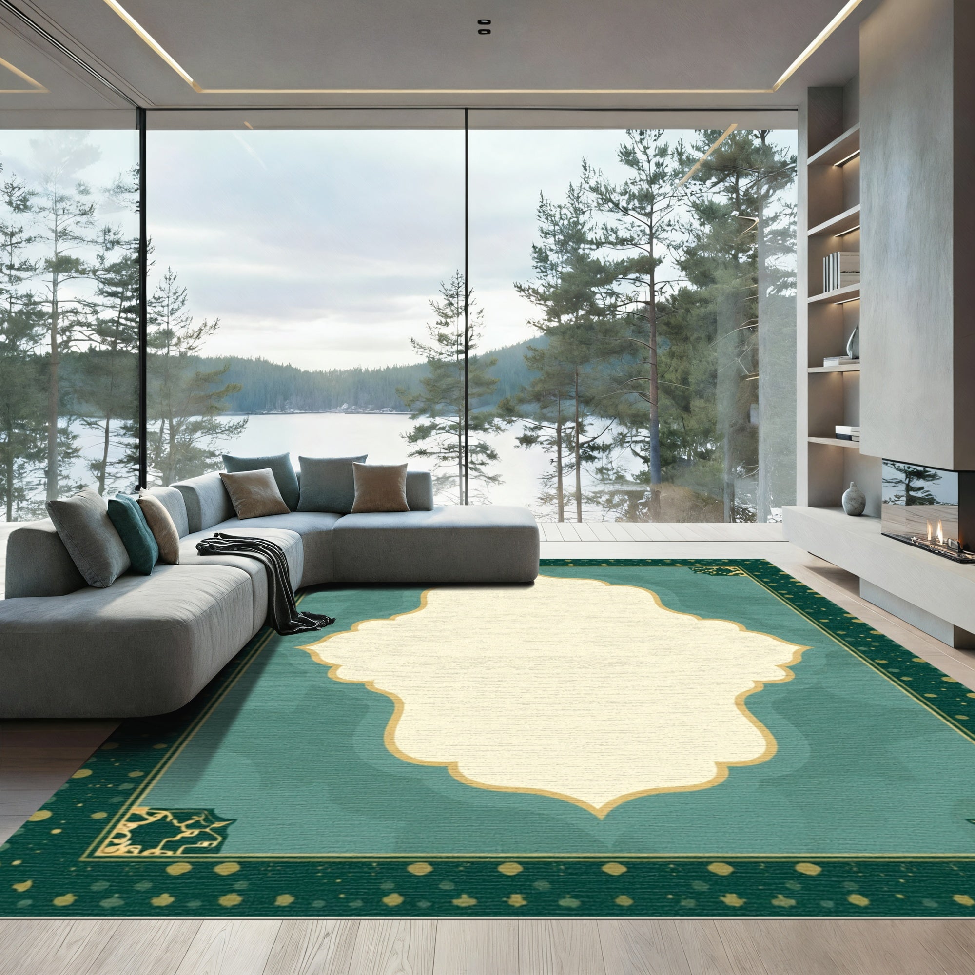 Emerald Golden Arched Frame Rug