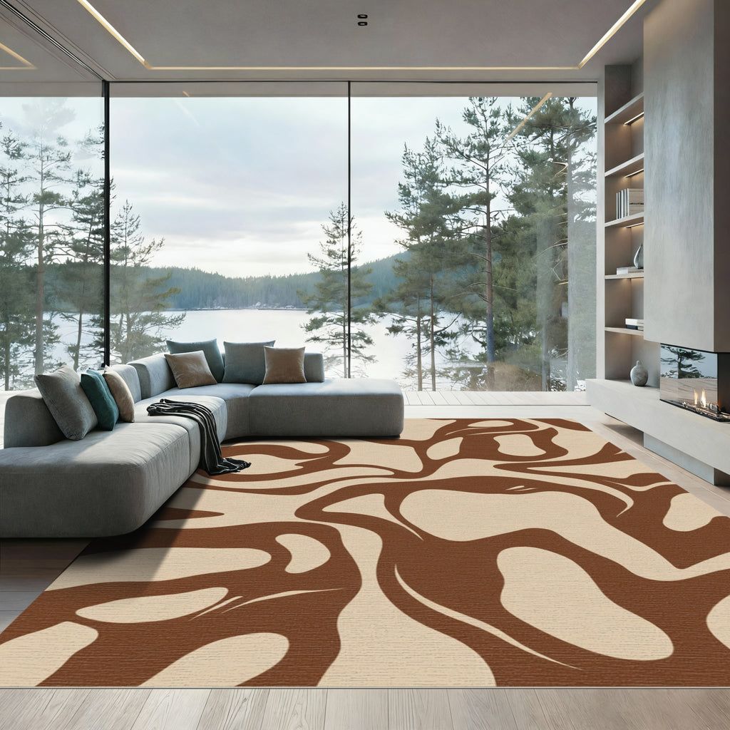 Earthy Brown Swirl Organic Flow Rug