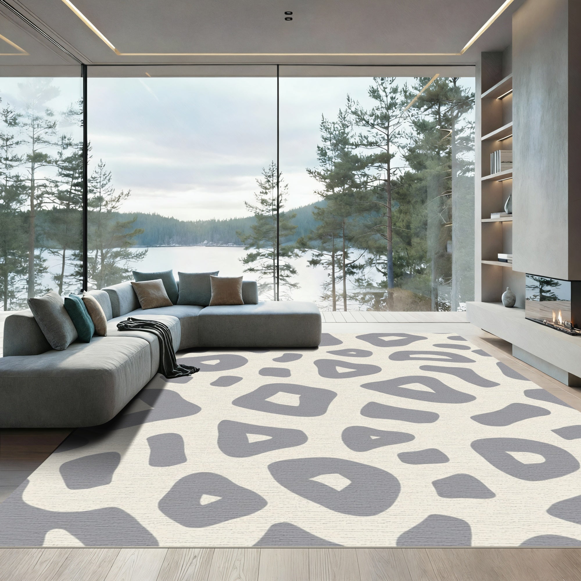 Cream Gray Organic Abstract Forms Rug