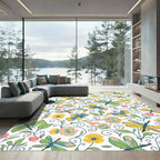 Whimsical Dragonfly Garden Floral Pattern Rug