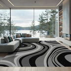 Monochrome Wavy Stripe Abstract Rug