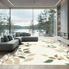 Earthy Green Beige Leafy Vine Rug