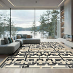 Geometric Maze In Beige Charcoal Rug