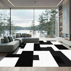 Modern Black White Abstract Blocks Rug