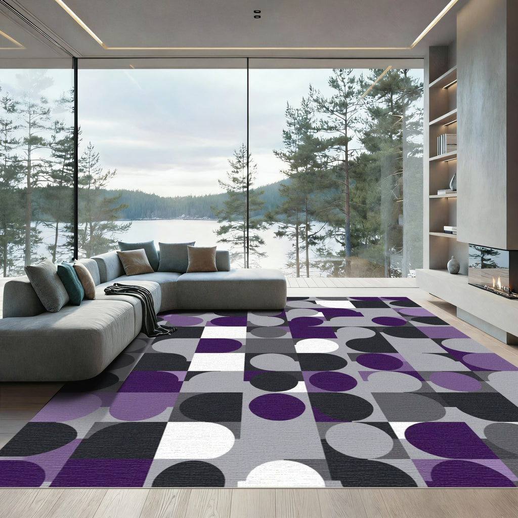 Modern Purple Gray Geometric Circles Rug
