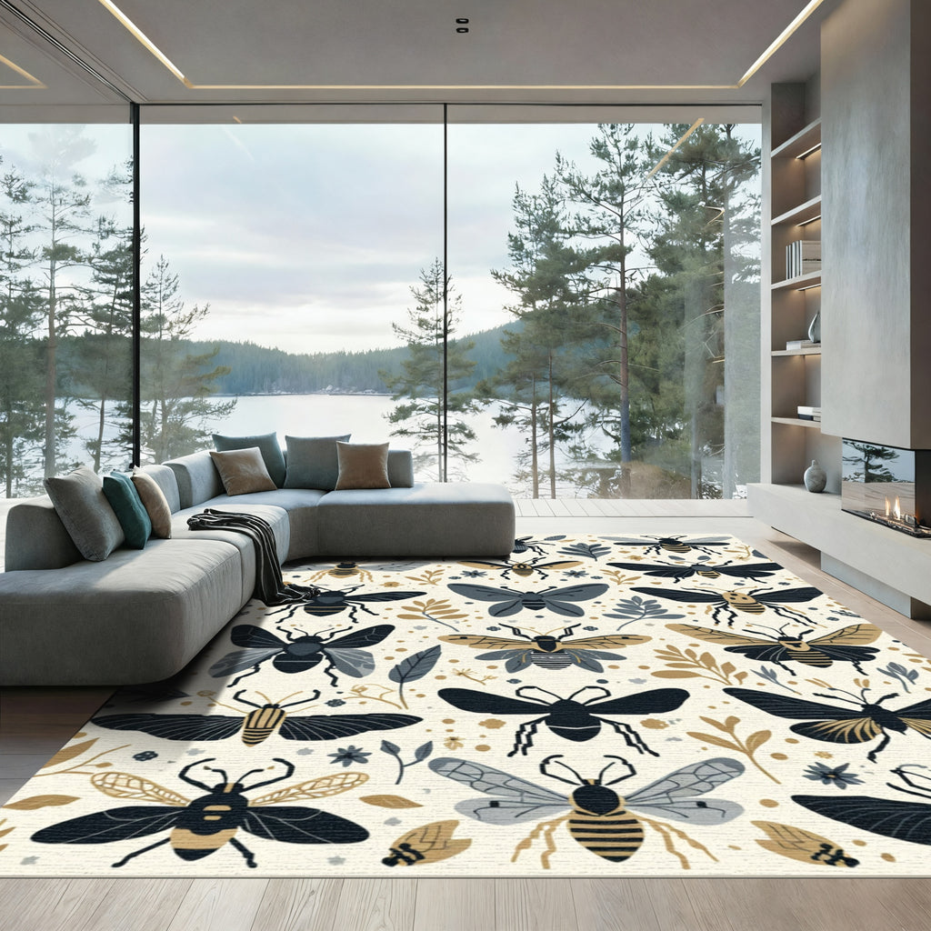 Textured Insects And Botanical Elements Rug