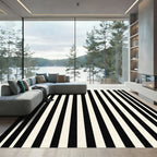 Bold Black White Parallel Line Art Rug