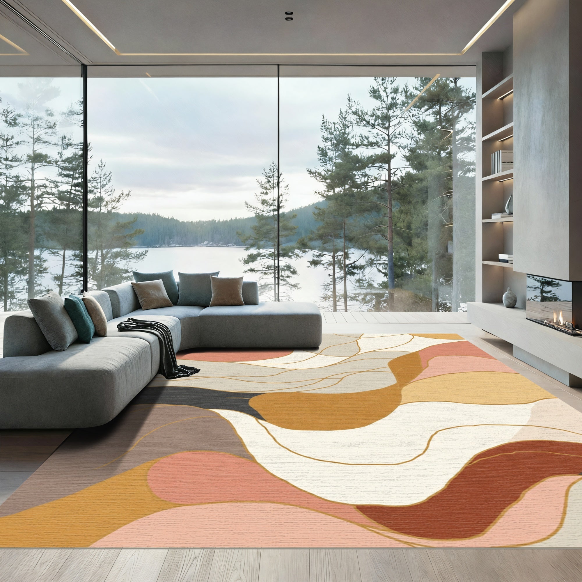 Abstract Terracotta Blush Wave Rug