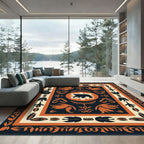 Black and Orange Bear Floral Border Rug