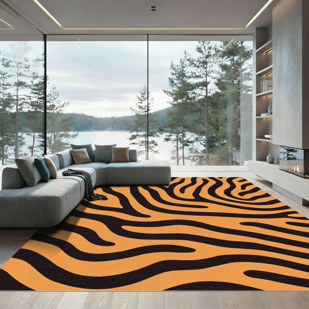 Bold Orange Black Animal Stripe Rug
