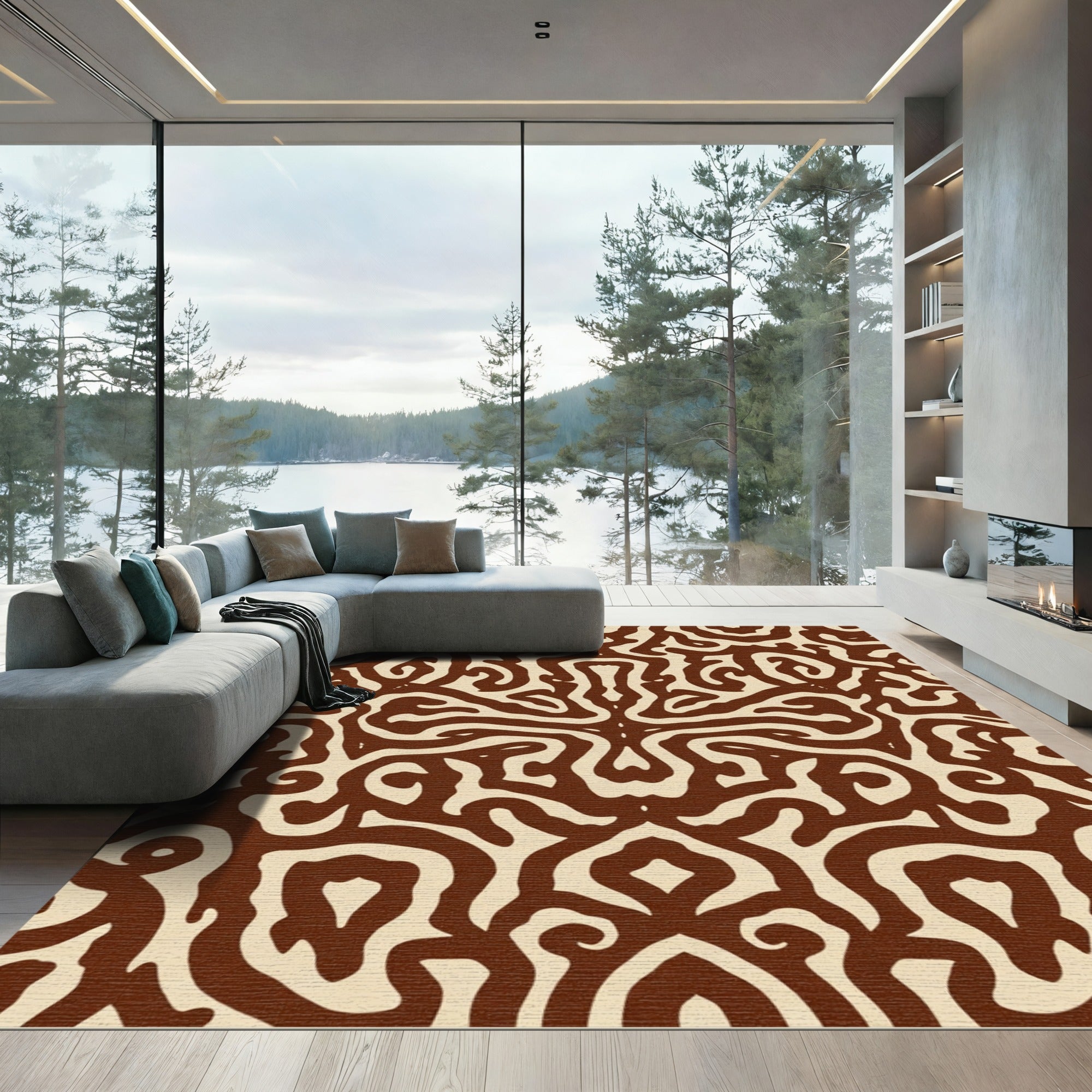Brown Cream Organic Swirl Rug