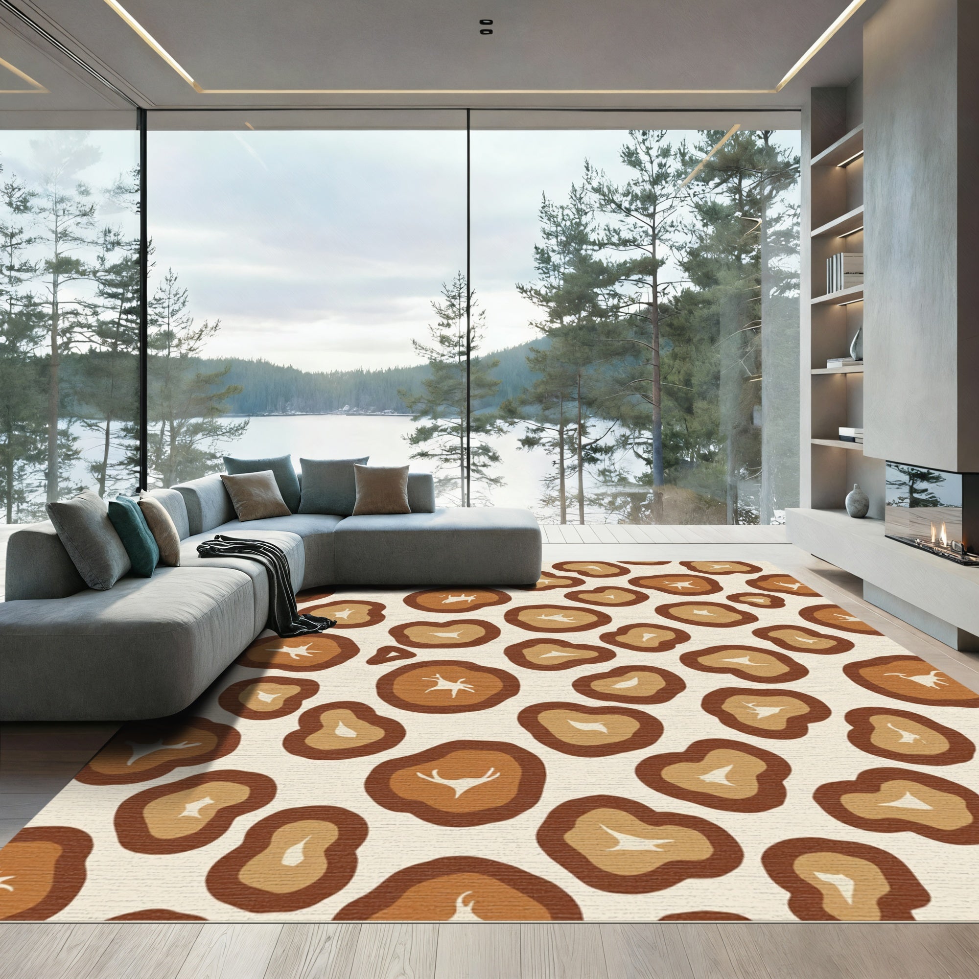 Brown and Tan Wood Grain Rounds Rug