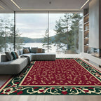 Crimson Floral Scroll Border Rug