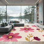 Pink Burgundy Floral Botanical Arrangement Rug