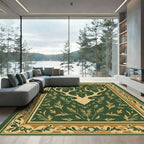Golden Antlers Green Floral Border Rug
