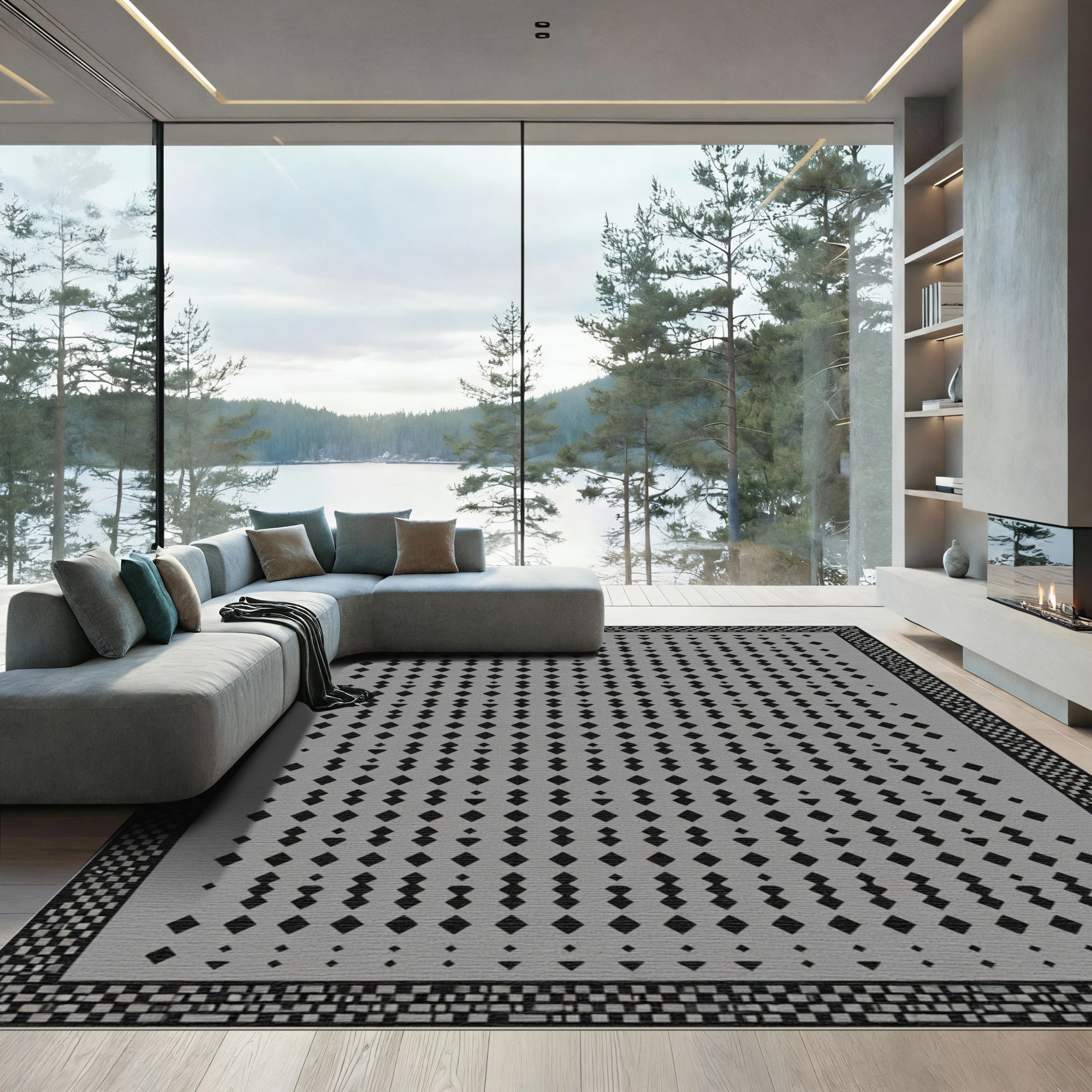 Geometric Gray Diamond Cascade Rug