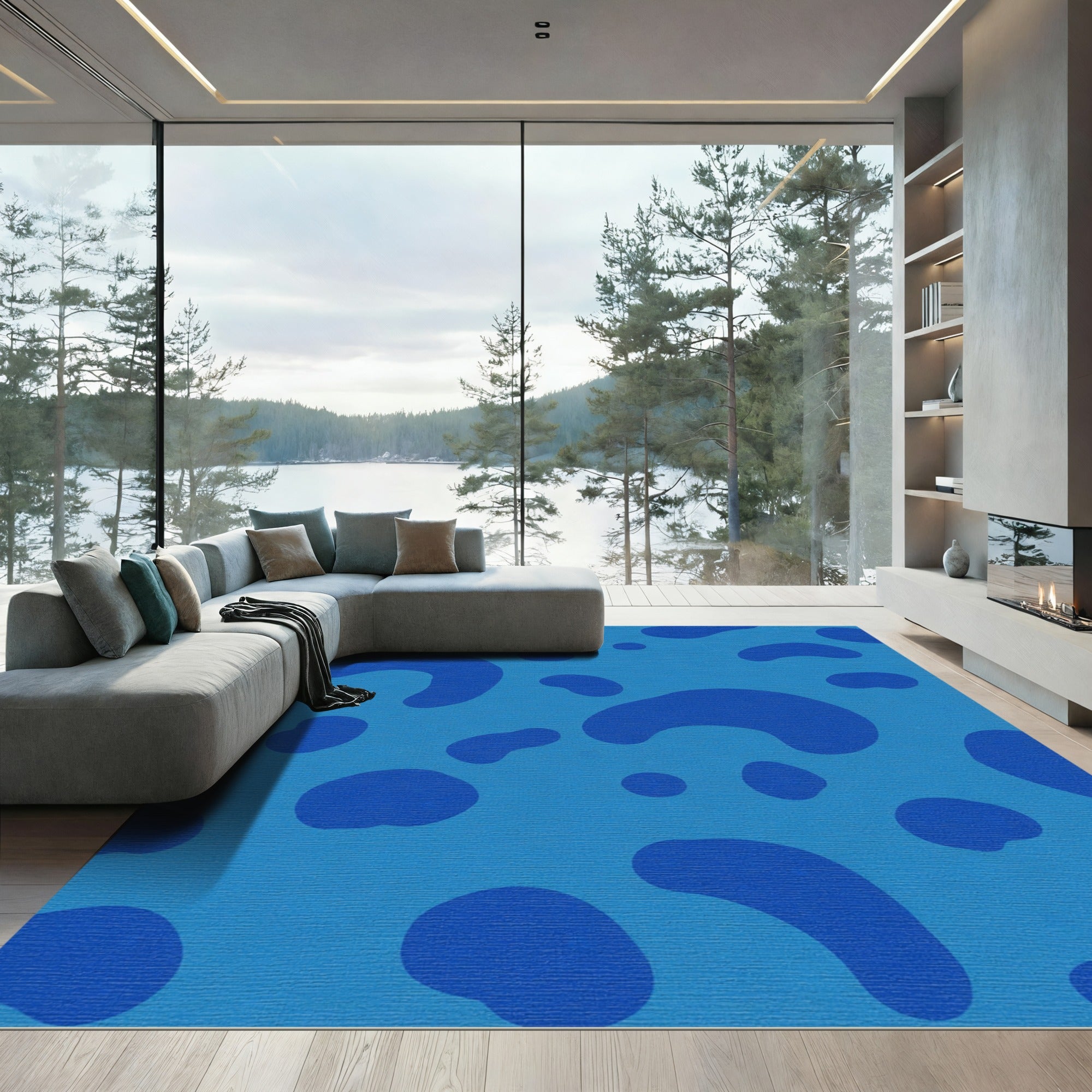 Deep Blue Blob Pattern Rug