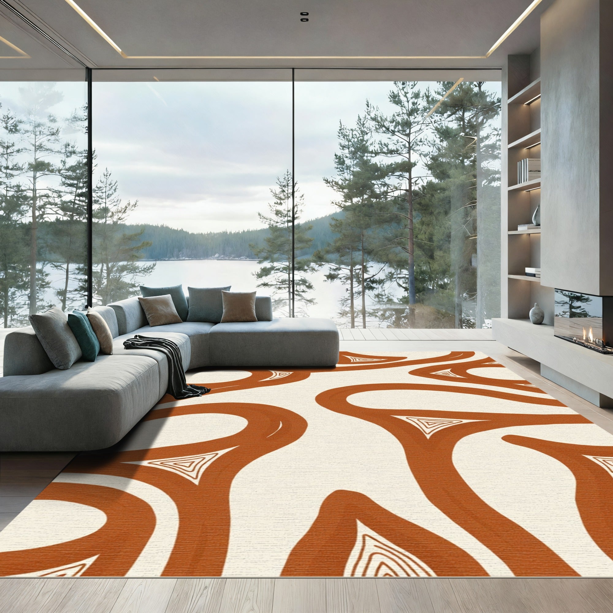 Terracotta Organic Abstract Triangles Rug