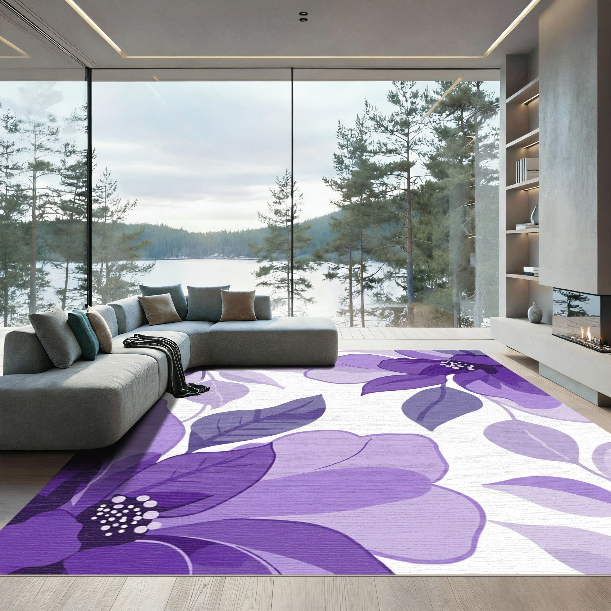 Abstract Purple Floral Botanical Rug