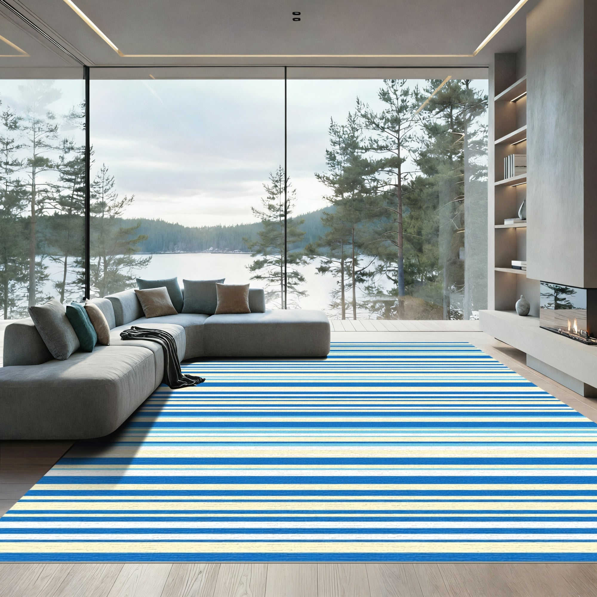 Coastal Blue and Cream Stripe Rug