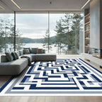 Navy Blue Geometric Maze Layers Rug