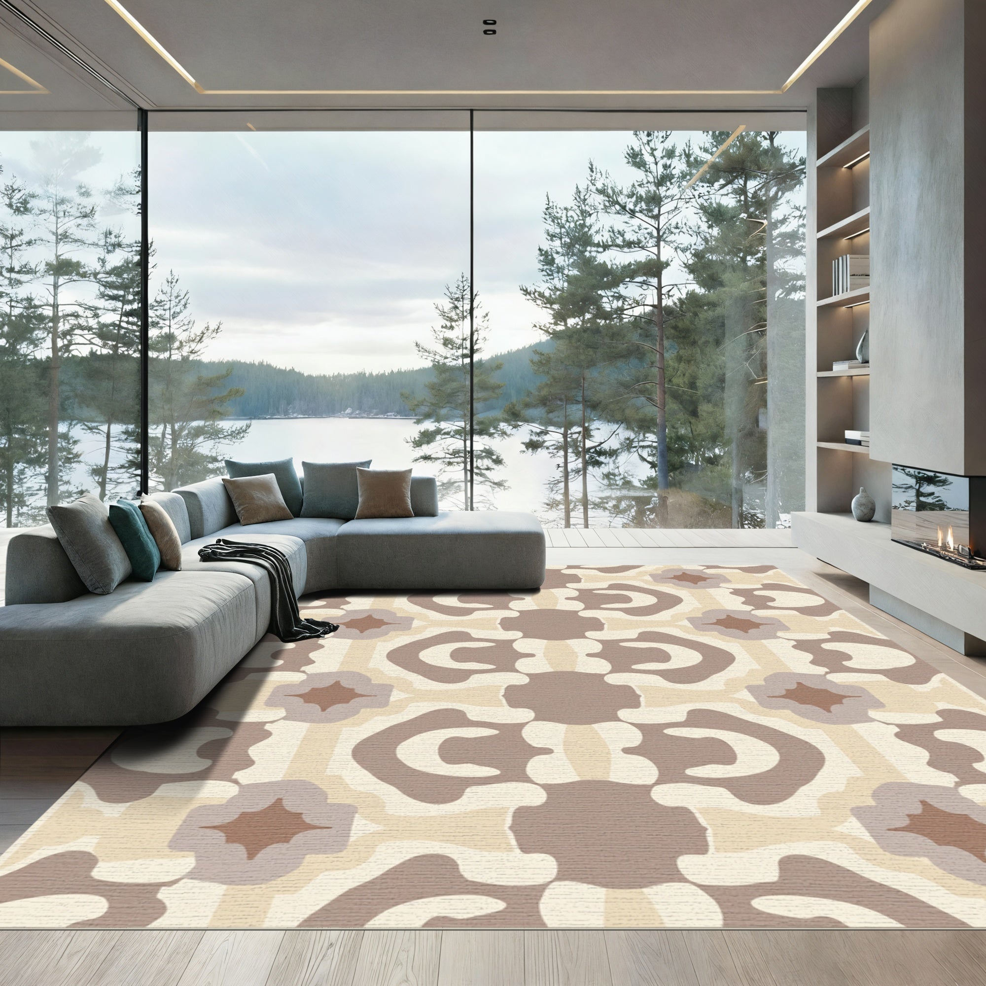 Beige Organic Mid Century Geometric Rug