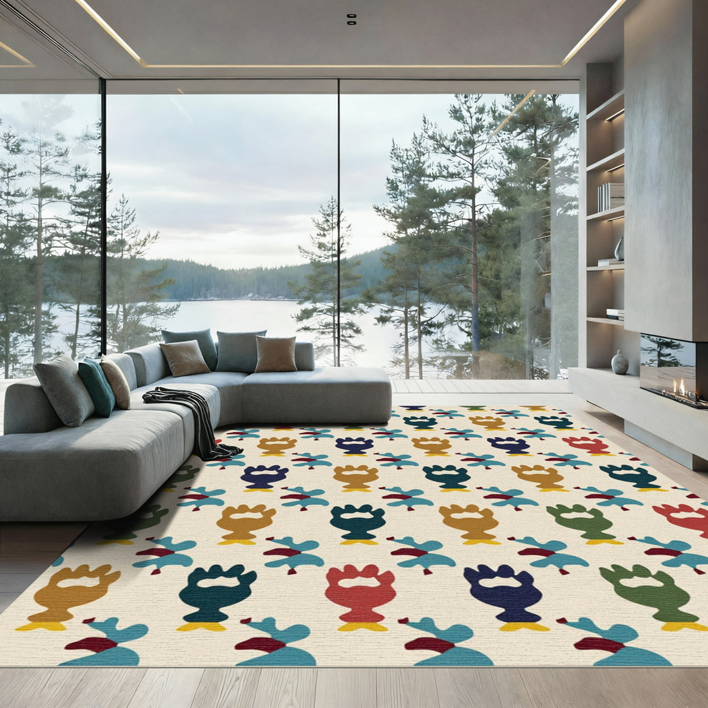 Retro Abstract Figures Cream Background Rug