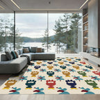 Retro Abstract Figures Cream Background Rug