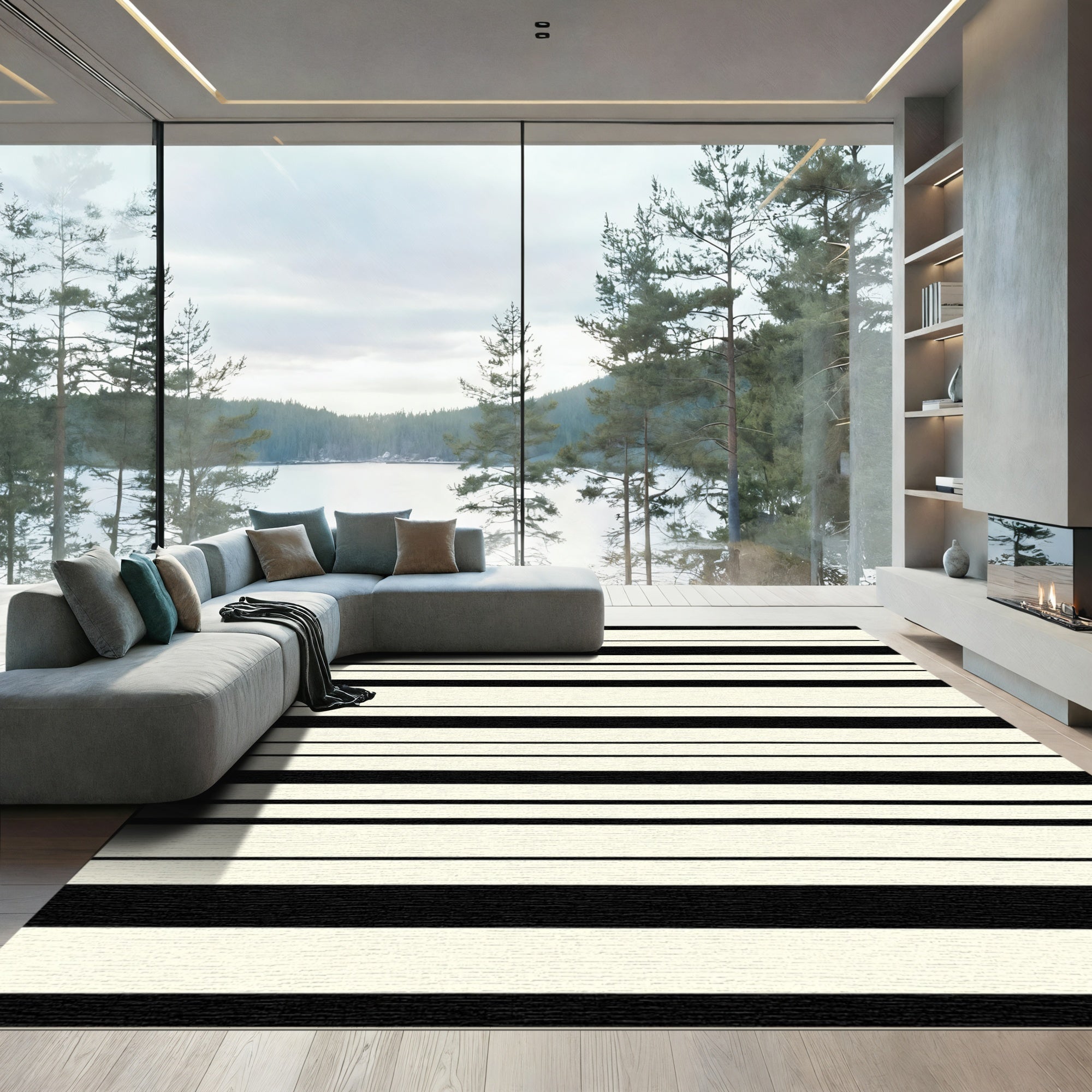 Minimalist Black Cream Stripes Rug