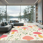 Whimsical Pink and Yellow Mushroom Garden Rug